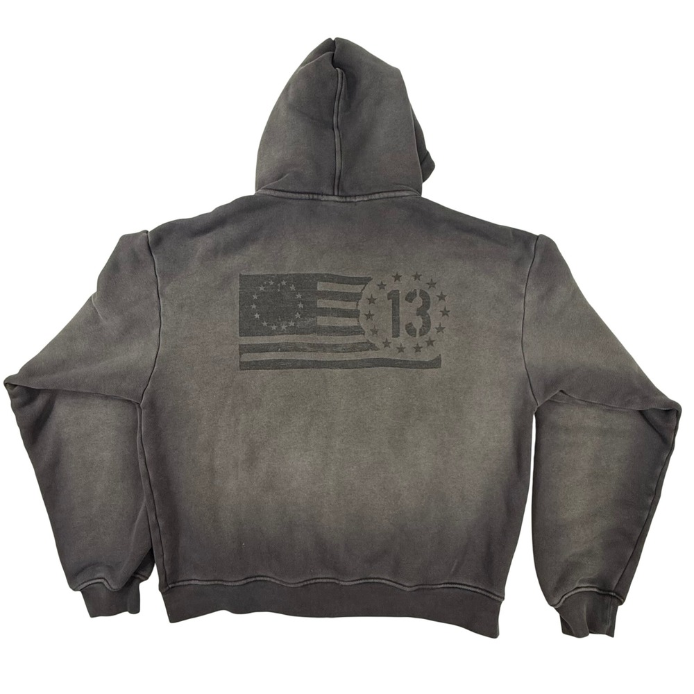 Thirteen Studios Faded Black 13 Flag Graphic Full Zip Hoodie XXL Heavyweight